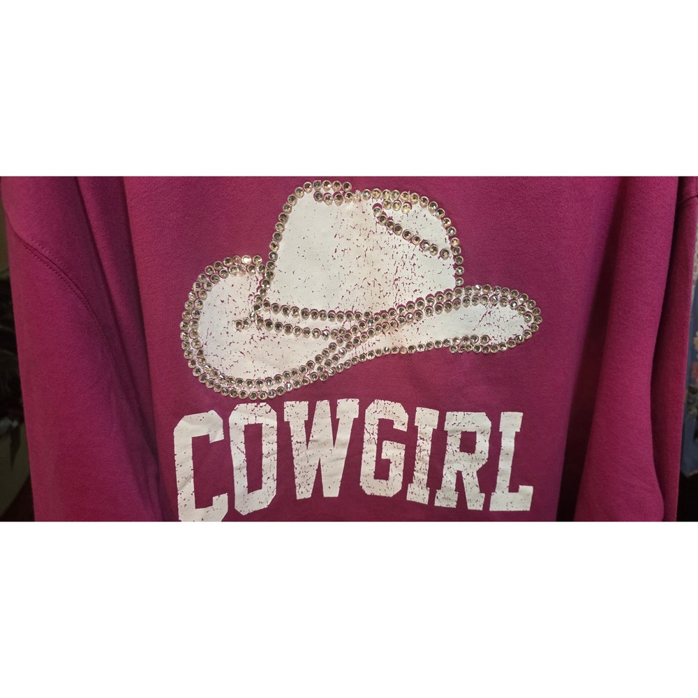 Peach Love California Magenta Pink Cowgirl Rhinestone Cropped Sweatshirt Small